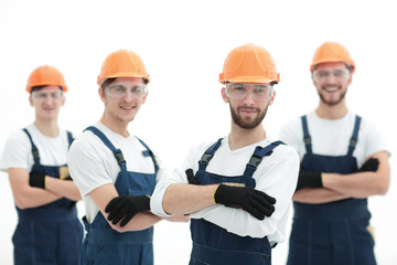 foreman and construction team isolated on white