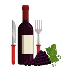 Obraz premium wine bottle with cutleries and grapes