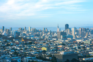 Fototapeta na wymiar Cityscape of San Francisco and skyline of downtown in sunny day. California, USA