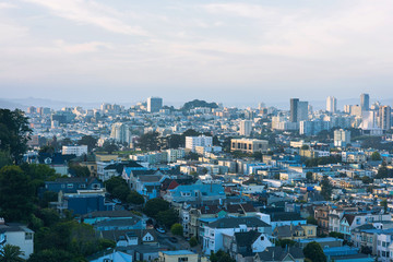 Cityscape of San Francisco and skyline of downtown in sunny day. California, USA
