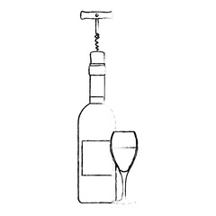 wine bottle silhouette with corkscrew and cup