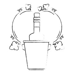 wine bottle in bucket with leafs