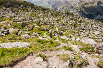 Silvaplana, Corvatsch, Wanderweg, Oberengadin, Alpen, Geröllhalde, Graubünden, Sommer, Schweiz