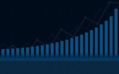 abstract financial chart with uptrend line graph and stock market on blue color background