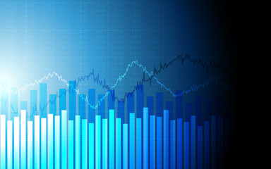 abstract financial chart with graph and stock market on blue color background