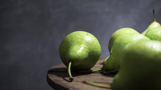 pears on a round table, rotation 360 degrees. Beautiful  background.