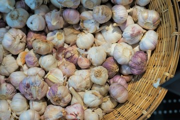 Thai garlics in basket.