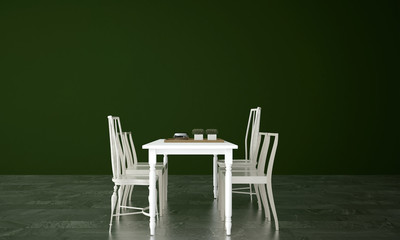 The dining room interior design and black green background 