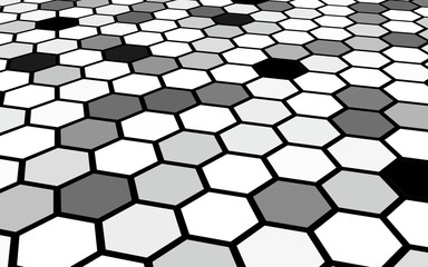 Black honeycomb with a gradient color. Perspective view on polygon look like honeycomb. Isometric geometry. 3D illustration