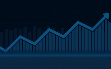abstract financial chart with uptrend line graph arrow in stock market and blue color background