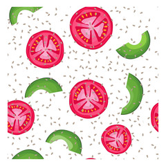 avocado tomato sesame seamless pattern 
