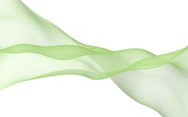 Green color scarf. Abstract green wave. Bright green ribbon on white background. Abstract green color smoke. Raster air background. 3D illustration