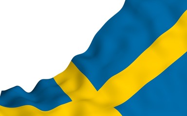 The flag of Sweden. Official state symbol of the Kingdom of Sweden. A blue field with a yellow Scandinavian cross that extends to the edges of the flag. 3d illustration