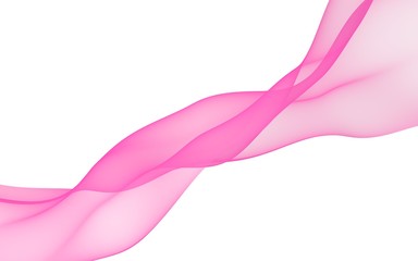 Abstract pink wave. Raster air background. Bright pink ribbon on white background. Pink scarf. Abstract smoke. 3D illustration