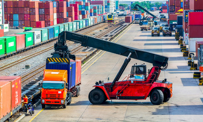 Container Forklift transport by rail..shipping