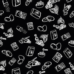 Brownie ingredients pattern on black background