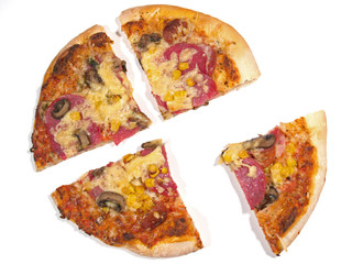 eine Pizza in vier viertel zerschnitten 