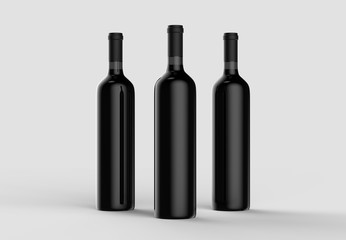 Wine bottle mock up without label. Isolated on light gray background. 3D illustration