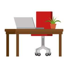 office workplace with desk and laptop scene vector illustration design