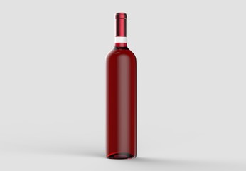 Wine bottle mock up without label. Isolated on light gray background. 3D illustration