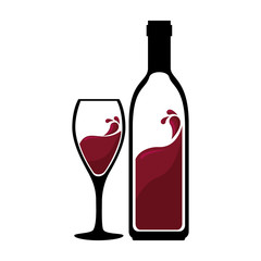wine red bottle silhouette with cup vector illustration design