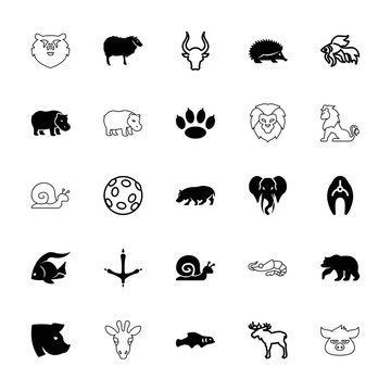 Collection of 25 wildlife filled and outline icons