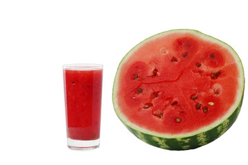 watermelon smoothie isolated and half of watermelon