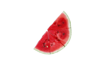 foyrth slice of watermelon isolated top view. half of slised circle of watermelon