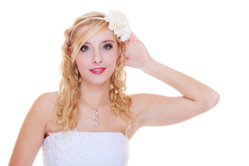 Happy bride posing for marriage photo