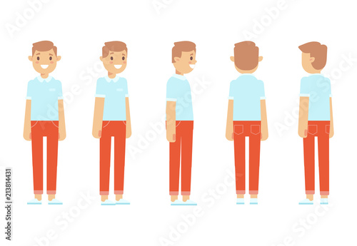 young man for animation front side back 3 4 view character