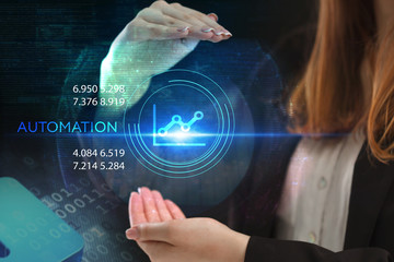 The concept of business, technology, the Internet and the network. A young entrepreneur working on a virtual screen of the future and sees the inscription: Automation