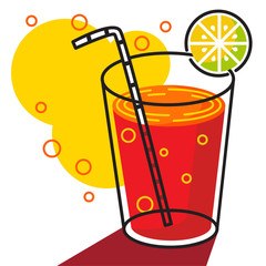juice in glass line vector with white background