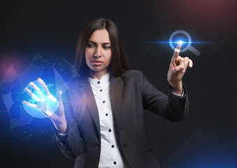 The concept of business, technology, the Internet and the network. A young entrepreneur working on...