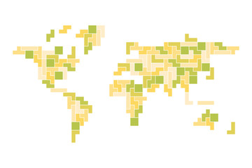 World map mosaic of colorful tetris blocks. Flat vector illustration.