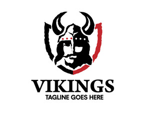 creative Viking head warrior with a horned helmet, a symbol of strength, Viking warrior with shield logo design