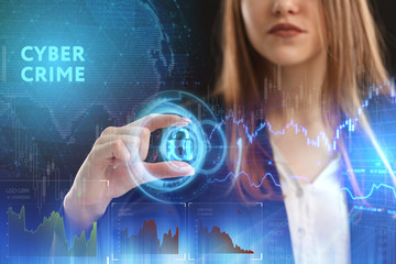 The concept of business, technology, the Internet and the network. A young entrepreneur working on a virtual screen of the future and sees the inscription: Cyber crime