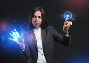 The concept of business, technology, the Internet and the network. A young entrepreneur working on a virtual screen of the future and sees the inscription: