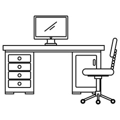 office workplace with desk and desktop scene vector illustration design