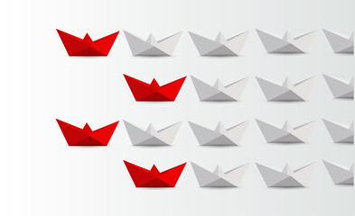 Leadership concept. red paper boats leading white.