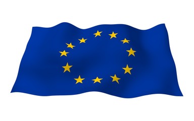 Slightly waving flag of the European Union isolated on white background, 3D rendering. Symbol of Europe. 3D illustration