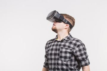 Side view of white men wearing vr glasses