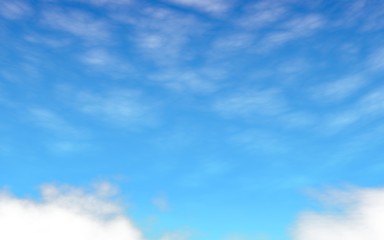 Fototapeta premium Blue sky background with white clouds. Abstraction group of clouds on clear blue sky on sunny day. 3D illustration