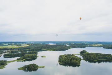 Drone aerial view of lake Galve, Trakai Lithuania