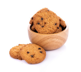 Chocolate chip cookie in bolwl on white background