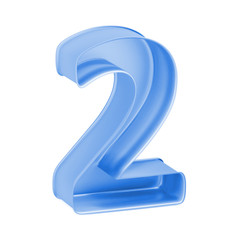 Blue baking cake pan, cookie cutter or toy mold like mathematical digit 2 or Two one on white background, 3D rendered font image