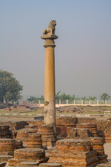 Ashoka pillar at Kutagarasala Vihara, Vaishali, Bihar, India.