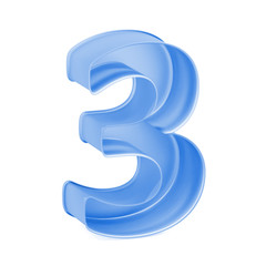 Blue baking cake pan, cookie cutter or toy mold like mathematical digit 3 or Three one on white background, 3D rendered font image