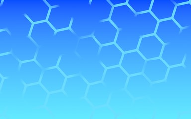 Translucent, with breaks, honeycomb on a gradient blue sky background. Perspective view on polygon look like honeycomb. Isometric geometry. 3D illustration