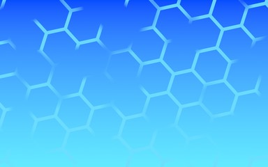 Fototapeta premium Translucent, with breaks, honeycomb on a gradient blue sky background. Perspective view on polygon look like honeycomb. Isometric geometry. 3D illustration