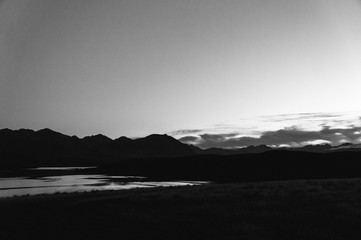 Sky and the lake in black and white